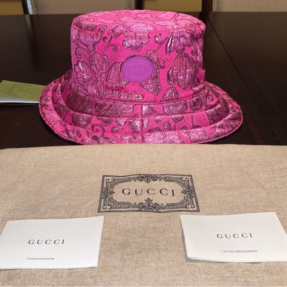 New Gucci GG Supreme Logo Floral Double Sided Bucket Hat - Picture 9 of 15